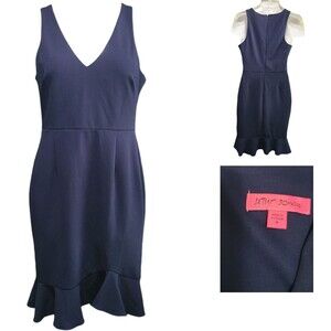 Betsey Johnson Dress Women's 8 Navy Sleeveless Ruffle Stretch Career Classic
